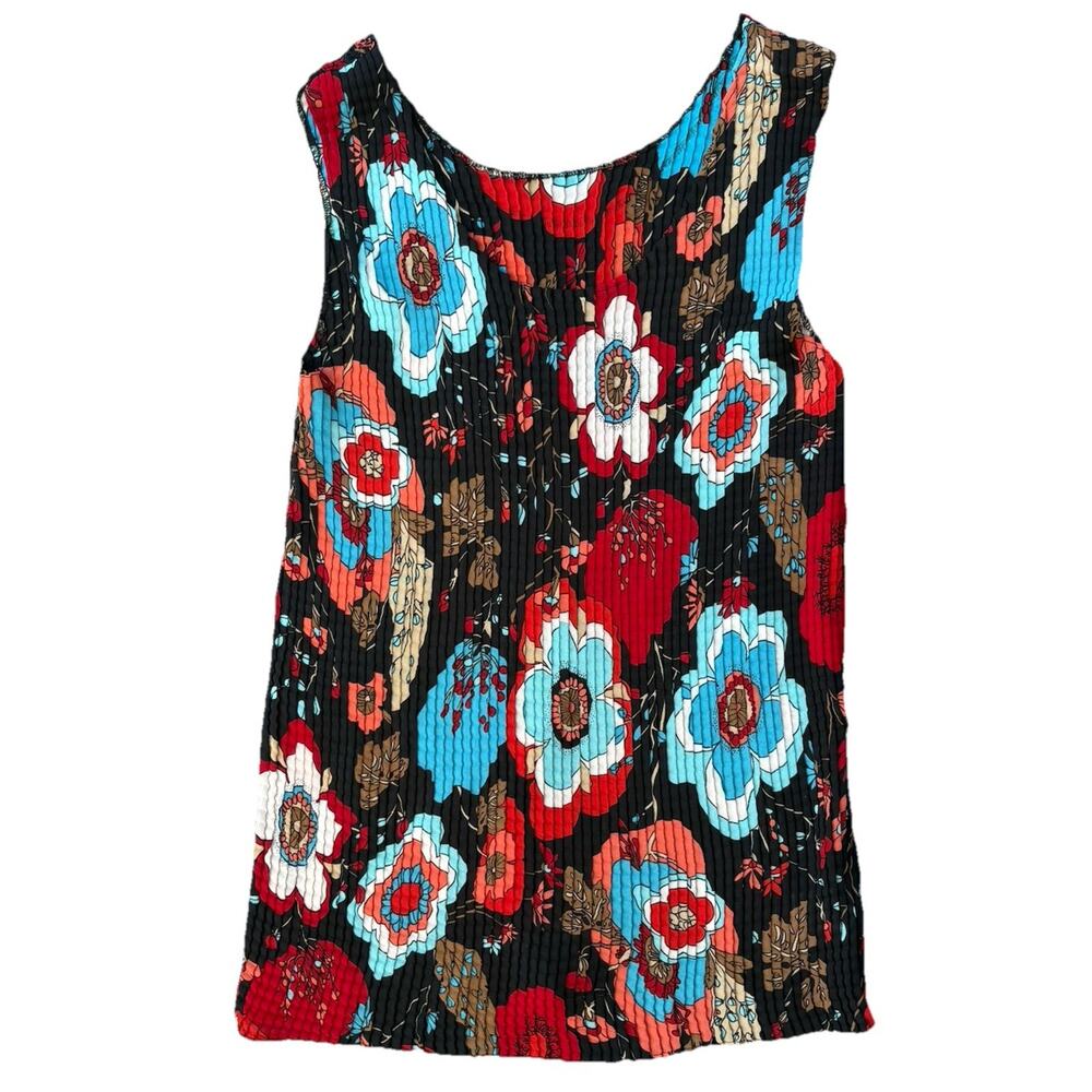 90s Crinkle Tank Top Vintage Retro Floral Abstract Women’s Size Medium
